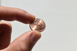 2022 U.S. Penny Close Up In Fingers 