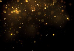 Gold, yellow bokeh effect on black background. Glitter and elegant for Christmas. Dust white. Sparkling magical particles. Magic concept. Vector