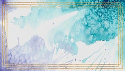 Watercolor background blue purple gold frame