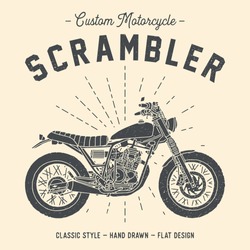 Hand drawn motorcycle ; scrambler, custom, classic, flat design, light ray & vector (3)