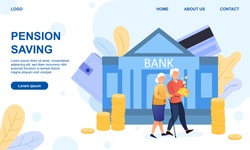 Vector concept of pension savings. Elderly couple keeping savings in bank account