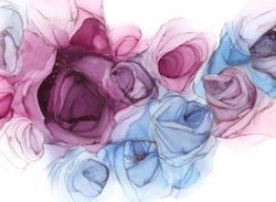 Alcohol ink air texture. Purple, blue, pink abstract background. Abstract roses. Art for design. Luxury art