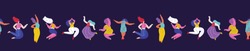 Happy International Woman Day Endless Pattern.Feminism concept.Confident Dancing Girls.Eight of March Congratulation. Protect Free Confident Women. Feminine,Female Empowerment Flat Vector Illustration
