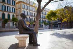 Malaga (Spain). Pablo Picasso Bronze Statue in Plaza de la Merced, Malaga city. 
