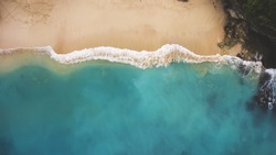Top view aerial photo from flying drone of an amazingly beautiful sea landscape with turquoise water with copy space for your advertising text message or promotional content.Perfect website background