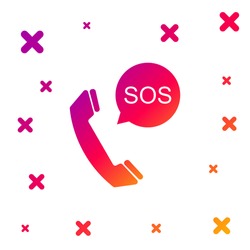 Color SOS call icon isolated on white background. 911, emergency, help, warning, alarm. Gradient random dynamic shapes. Vector Illustration