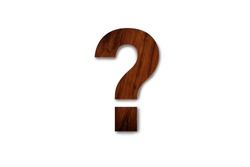 Dark wood texture question mark symbol isolated on white background. Clipping path for design