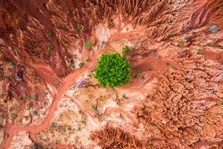 Aerial view to the abstract geological formation in Red Tsingy Madagascar