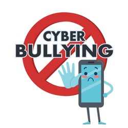 Smartphone mascot saying stop Cyber Bullying. Vector illustration.