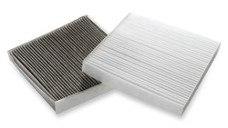 Car cabin air filter. Car air cleaning spare parts. Replace old one air filter on brand new for protect against Allergens, Pollen, Dust mites, Odors, Dirt, Soot, Bacterias, Viruses. High quality photo