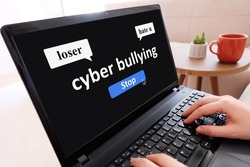 malicious internet comments written on computer screen. Cyber bullying concept
