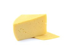 Solid yellow gouda cheese, close-up, isolated on a white background.selective focus. close-up.