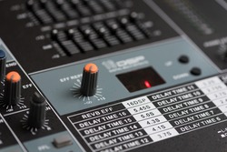 Audio mixer, music equipment in selective focus.