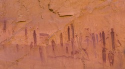 Panel of pictographs from the Horseshoe Canyon Unit of Canyonlands National Park. The panel of pictographs date from 4,000 - 1,000 years ago.