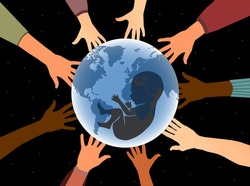Hands holding the globe. Caring, environment. Support, restoration of the nature of the Earth. Revival.