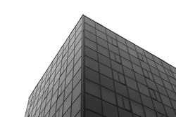 A fragment of modern building on white background. Black-and-white.