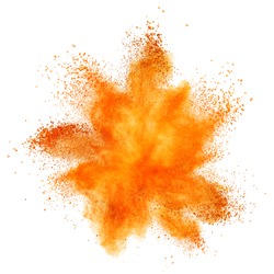 orange powder explosion isolated on white background