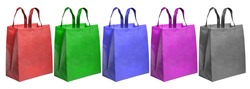 Set colorful Gift bags like Rainbow Color. Studio shot isolated on white background. ECO Friendly Bags. Non Woven Bags