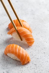 Sushi composition, nigiri with salmon