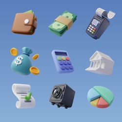 Set of 3d finance icon, Business and financial concept. Eps 10 Vector.