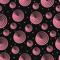Decorative seamless vector pattern. pink and black minimalist stylish circle background.