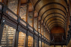 Books in the Long Room Library, Trinity College Dublin Ireland