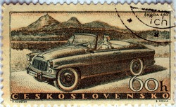 Czechoslovakia mail postage stamp depicting a Skoda 450 car