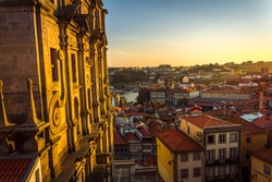 A city view of Port from Porto Cathedral at sunset, Portugal