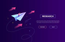 Business research - modern isometric vector web banner