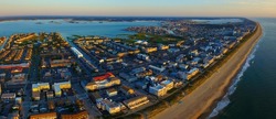 Wide Aerial Shot of Ocean City Maryland Looking North at Sunrise 