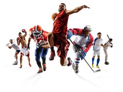 Sport collage boxing soccer american football basketball baseball ice hockey etc