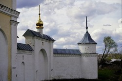 Scenic view on St Nicolas monastery walls under cloudy sky