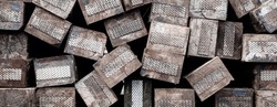 Textural image of railway sleepers soaked in fuel oil