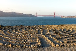Golden Gate Bridge with Labyrinth rock from Land End