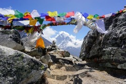 Ama Dablam and Prayer Flags Seen From the Climber's Memorial, EBC Trek, Sagarmatha National Park, Khumbu