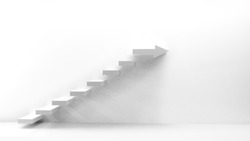white staircase with arrow as top tread