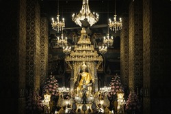 The old buddha statue in Was Pathum wanaram in Bangkok city Thailand , Is old buddha statue come from Lao