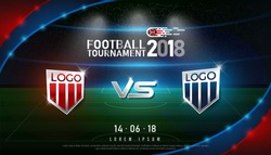 2018 world championship football cup flag and stadium  background. soccer scoreboard match vs strategy broadcast graphic template