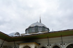 Topkapı's impressive domes. A dome is a hemispherical architectural element used to cover buildings. Arched window architecture. Dome covering the roof of Topkapı Palace, İstanbul. 