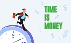 Businessman running on the timer flat illustration vector. Time is money concept