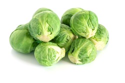 Fresh green brussel sprouts vegetable on white background