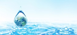 World Water Day concept with world in clean water drop on and fresh blue water ripples design, Environment save and ecology theme concept, Elements of this image furnished by NASA