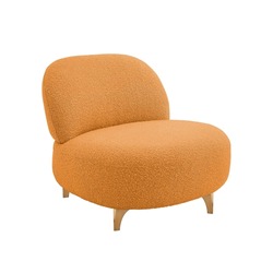 Cozy puffy armchair art deco style in orange velvet on gold legs with clipping path isolated on white background. Series of furniture