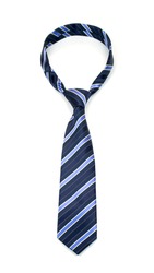 stylish tied blue striped tie isolated on white background 
studio shot of expensive modern silk tie 