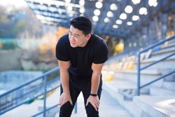 Asian athlete has severe shortness of breath after training, breathes fast heartbeat, after running training