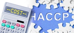 Costs about HACCP Hazard Analysis and Critical Control Points service  - concept with calculator text 