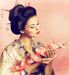 Portrait of a Japanese geisha woman