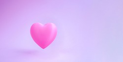 Saint Valentines day heart. Greeting banner for love day with cute pink bubble 3d effect levitation heart. Space for text. Gentle clear background 