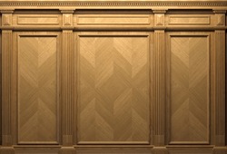 3d illustration. Classic wall with vintage brown beech wood panels . Joinery in the interior. Background.