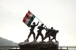 Shimla, Himachal Pradesh, India- January 2021: Statue of Indian army soldiers in Shimla, Himachal Pradesh, India.